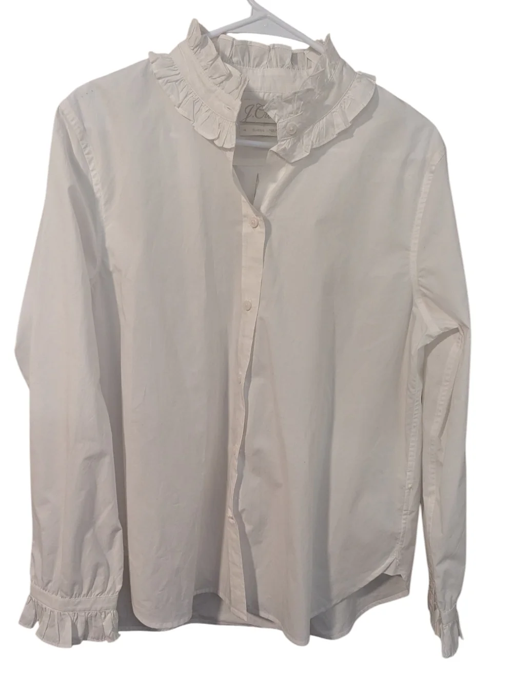 J. Crew, White Ruffle Collar Button-Down Shirt,M - Picture 2 of 6